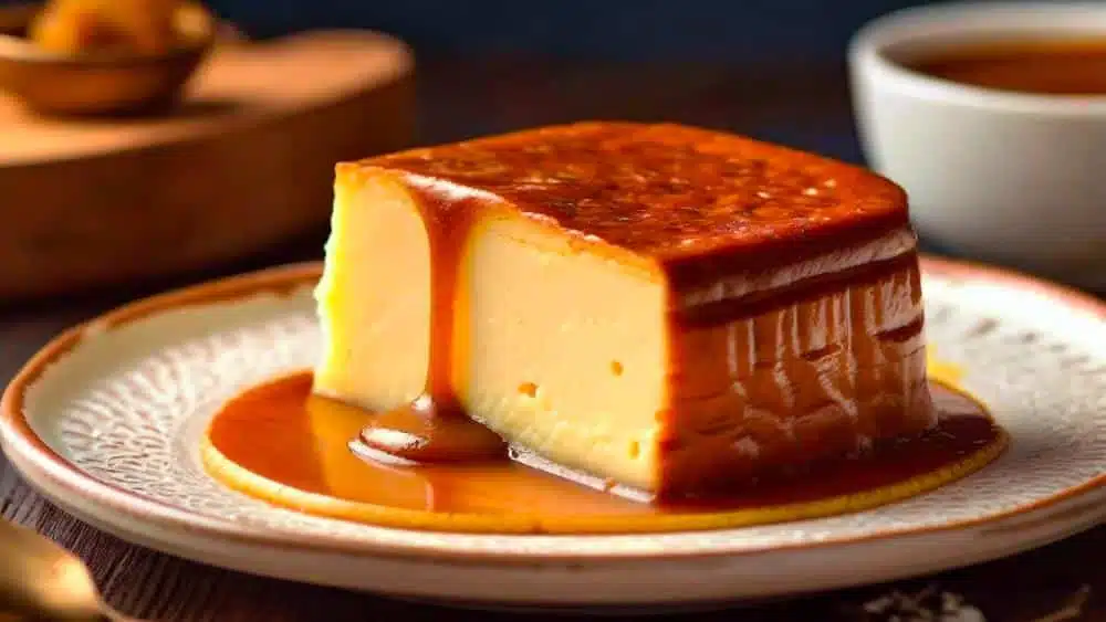 Flan casero bañado en caramelo